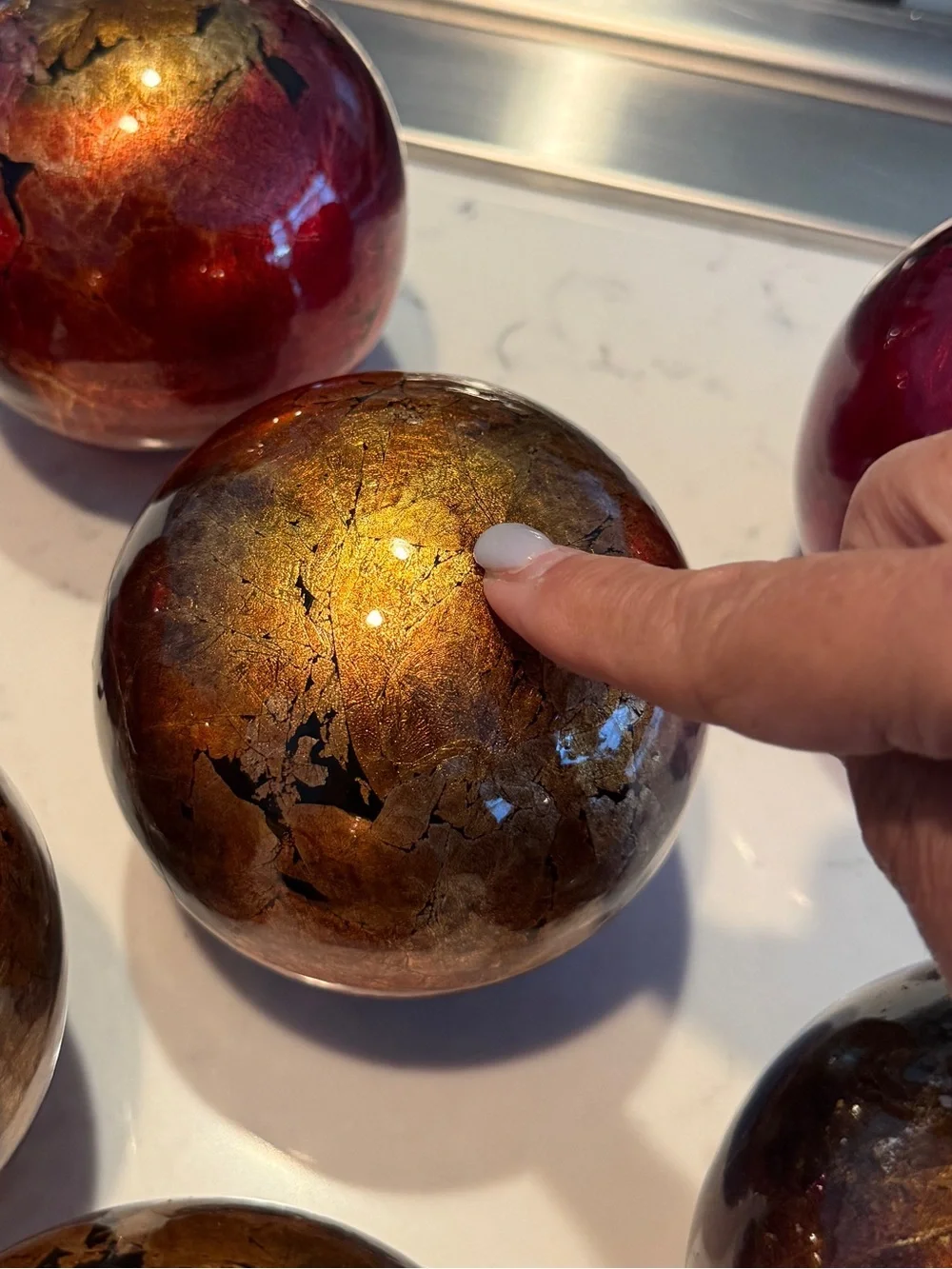 Set of 7 Red Gold Mercury Glass Decorative Orbs Spheres 4” Holiday Decor